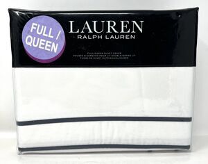 Ralph Lauren Spencer Border Sateen Full/Queen Duvet Cover NAVY White Blue NIP